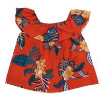 Červená květovaná crop halenka s volánkem Primark 