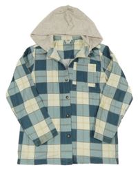 Modro-béžová kostkovaná košile s kapucí River Island