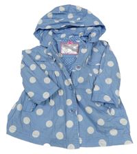 Modrá plátěná jarní parka s puntíky a kapucí 