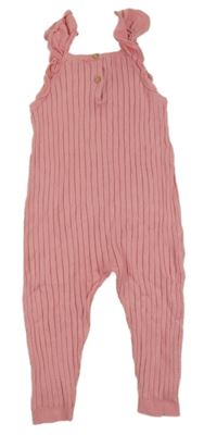 Růžové žebrované pletené laclové kalhoty s volánky H&M