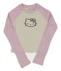 Smetanovo-světlerůžové žebrované crop triko s Kitty H&M