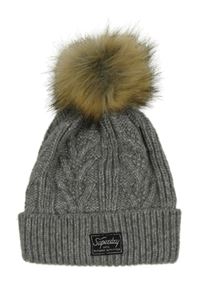 Šedá vzorovaná pletená vlněná čepice s bambulí Superdry