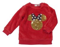 Červená chlupatá mikina s Minnií z flitrů H&M