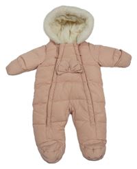 Světlerůžová šusťáková prošívaná zimní kombinéza s kapucí Matalan