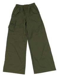 Khaki wide leg kalhoty s kapsou