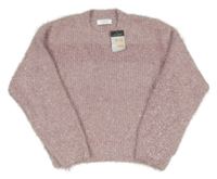 Nové - Světlerůžový třpytivý crop svetr Primark