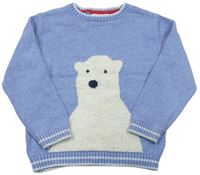 Modrý melírovaný vlněný svetr s ledním medvídkem the little white company