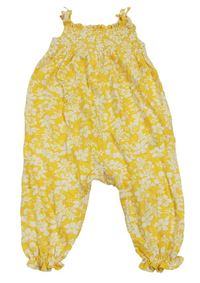 Tmavožlutý kalhotový overal s bílými květy H&M