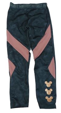 Tmavošedé batikované sportovní legíny s Mickey a starorůžovými pruhy George