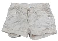 Světlepudrovo-stříbrné vzorované riflové kraťasy H&M