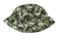 Khaki-bílý šusťákový klobouk s dinosaury 