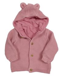 Růžový propínací podšitý svetr s kapucí s oušky M&S