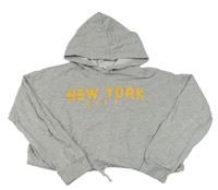 Šedá melírovaná crop mikina s nápisy a kapucí H&M