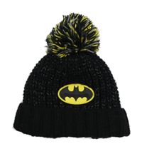 Černá melírovaná pletená čepice s Batmanem a bambulí zn. F&F