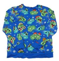 Cobaltově modrá mikina s dinosaury s vánočním motivem George