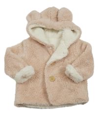 Světlerůžový huňatý zateplený kabátek s kapucí s oušky Matalan