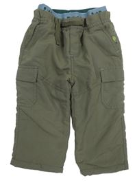 Khaki cargo šusťákové podšité kalhoty s tlapkou baby