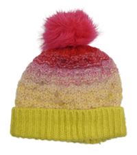 Červeno-růžovo-žlutá pletená podšitá čepice s bambulí Next