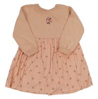 Broskvové teplákovo/manšestrové šaty s kytičkami George