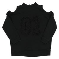 Černá oversize mikina s číslem s třásněmi a volnými rameny RIVER ISLAND