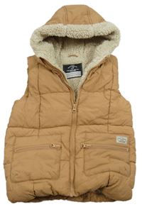 Písková prošívaná šusťáková zateplená vesta s nášivkou a kapucí George