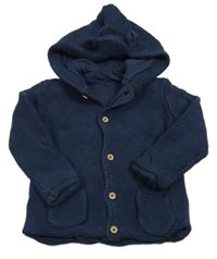 Tmavomodrý propínací podšitý svetr s kapucí s oušky George