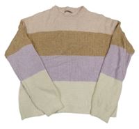 Pudrovo-hnědo-levandulovo-smetanový melírovaný svetr ONLY