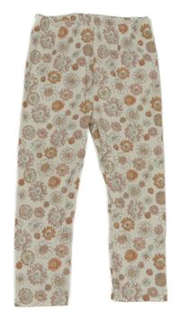 Smetanové květované žebrované legíny Nutmeg