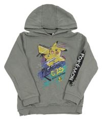 Šedá mikina s Pikachu a kapucí