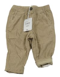 Nové - hnědobéžové chino manšestrové podšité kalhoty Sfera