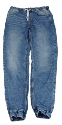 Modré plísňové cuff jogger waist teplákové rifle H&M