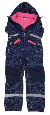 Tmavomodrá softshellová kombinéza s jednorožci a srdíčky a kapucí Topolino