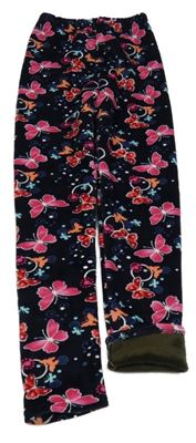 Tmavomodré plyšové zateplené legíny s motýlky 