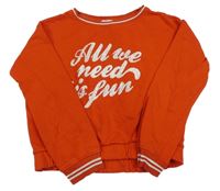 Červená crop mikina s nápisy a pruhy H&M