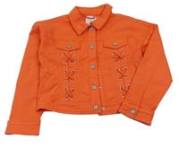 Tmavooranžová riflová crop bunda se šněrováním mayoral