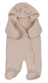 Světlerůžová žebrovaná sametová zateplená kombinéza s kapucí s oušky Matalan