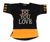 Černo-křiklavě oranžové tričko s nápisy a síťovinou P&P