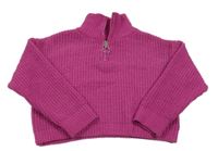 Malinový žebrovaný žinylkový oversize crop svetr Matalan