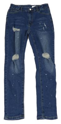 Modré skinny rifle s prošoupáním SHEIN