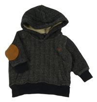 Černo-světlebéžová melírovaná vzorovaná teplá mikina s kapucí TAHARI