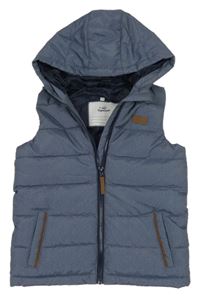 Modro/tmavomodrá melírovaná prošívaná šusťáková zateplená vesta s nášivkou a kapucí Topolino