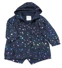Tmavomodrá šusťáková jarní parka s hvězdičkami a kapucí Matalan
