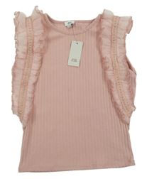 Nové - starorůžový žebrovaný crop top s kanýrky s pecičkami RIVER ISLAND