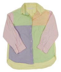 Světležluto/oranžovo-fialovo-světlerůžová propínací oversize tunika ZARA