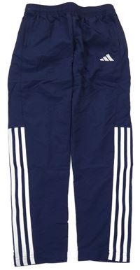 Tmavomodro-bílé šusťákové sportovní kalhoty Adidas