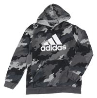 Tmavošedo-šedo-černá army mikina s kapsou a kapucí Adidas