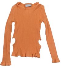 Oranžové žebrované crop triko s průstřihy a kamínky Matalan