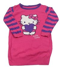 Fuchsiovo-fialové svetrové šaty s Hello Kitty s flitry a pruhy George