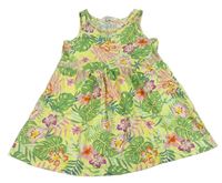 Žluto-zelené bavlněné šaty s listy a květinami H&M