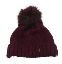 Vínová třpytivá vlněná čepice s bambulí